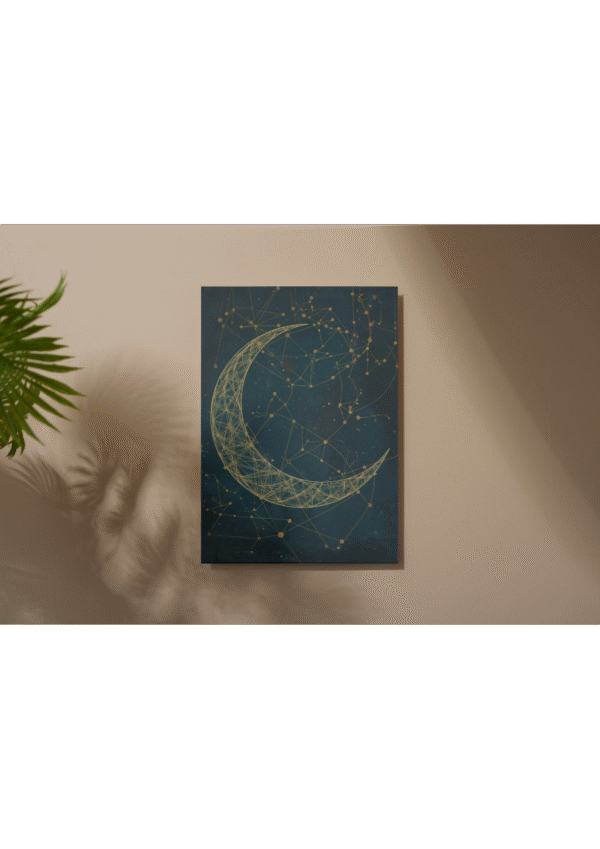 Gizemli Ay ve Yıldızlar Dijital Sanat Baskısı - Astronotik Duvar Dekoru - Görsel 2